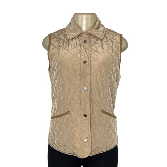 Massimo Dutti Womens Quilted Tan Vest Outerwear Button Closure & Pockets Size M - Picture 3 of 7